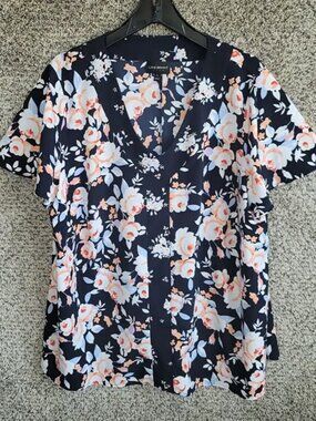 Lane Bryant Top Womens Plus 20 Floral Print Flutter Sleeve Blouse V Neck Ladies